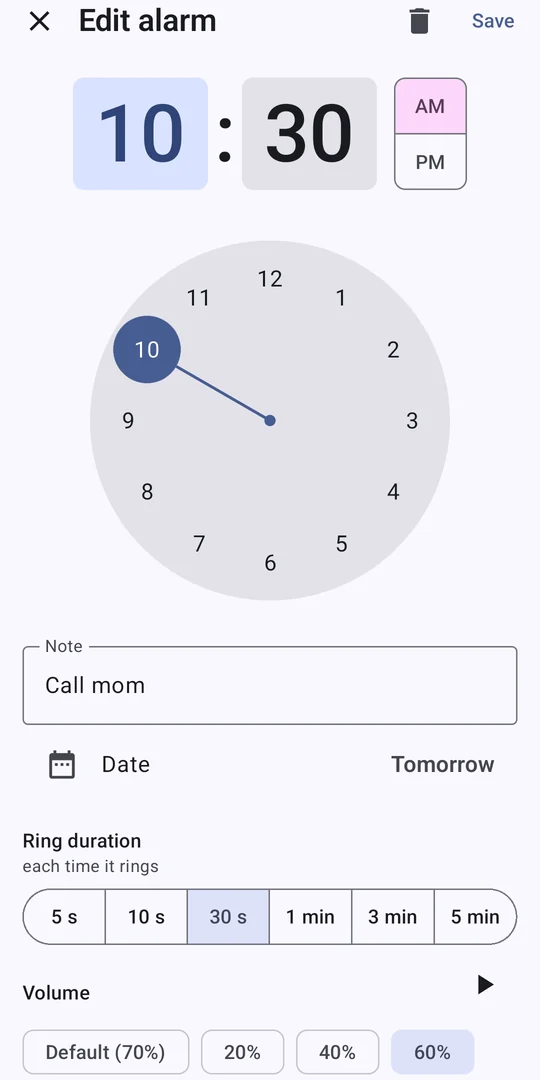 BeAlarm on Android: editing an alarm